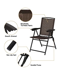 5PC Bistro Outdoor Patio Furniture Set Glass Table W/4 Folding Adjustable Chairs