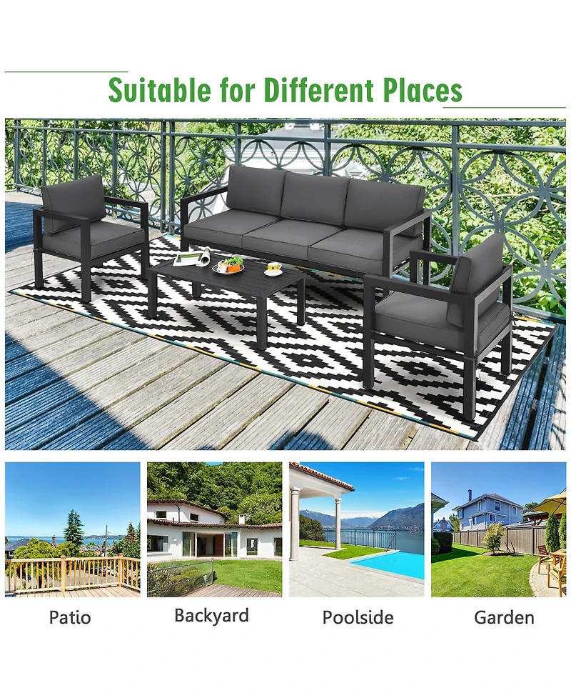 4-Piece Outdoor Patio Furniture Set Sectional Sofa Set Coffee Table