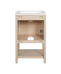 Sillysis 20" Modern French Bathroom Vanity Cabinet with Ceramic Sink, Soft Close Door, Cream Carved Pattern Storage for Small Bathrooms