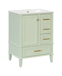 Sillysis 24.8" Bathroom Vanity with Ceramic Sink, Modern Freestanding Solid Wood Mdf Cabinet, 3 Drawers Soft Close Door for Small Spaces