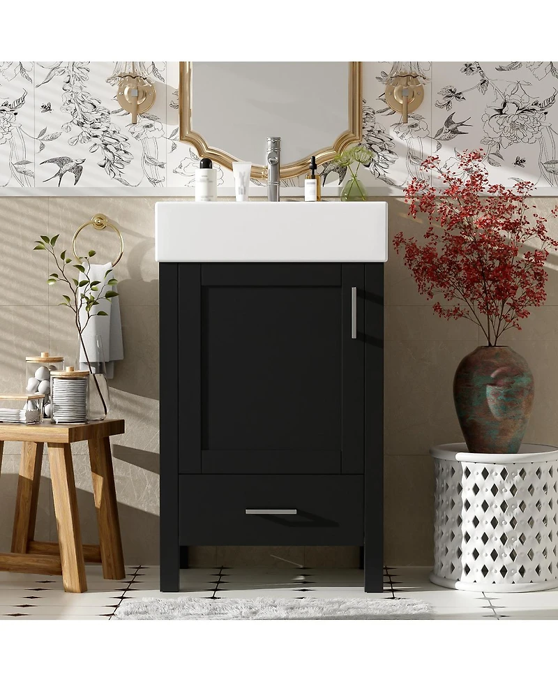 Sillysis 20" Modern Bathroom Vanity with Ceramic Sink, Solid Wood Frame & Drawer for Small Spaces