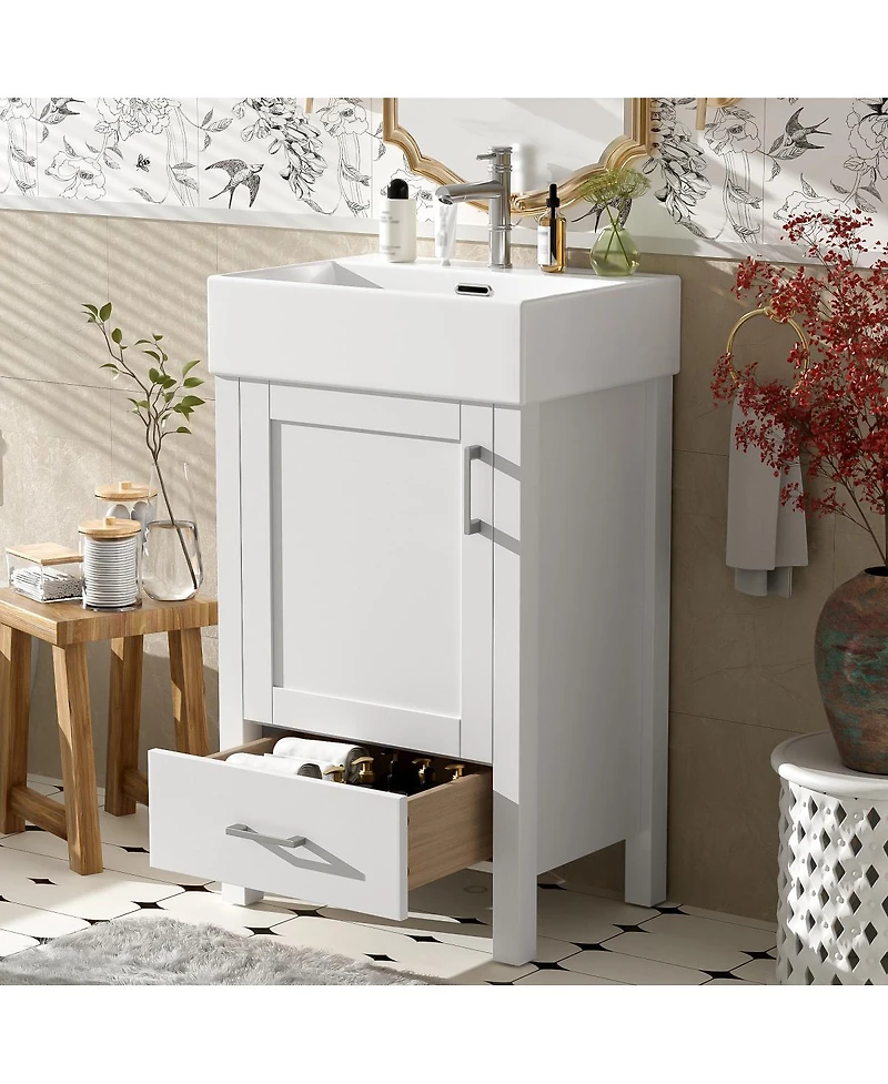 Sillysis 20" Modern Bathroom Vanity with Ceramic Sink, Solid Wood Frame & Drawer for Small Spaces