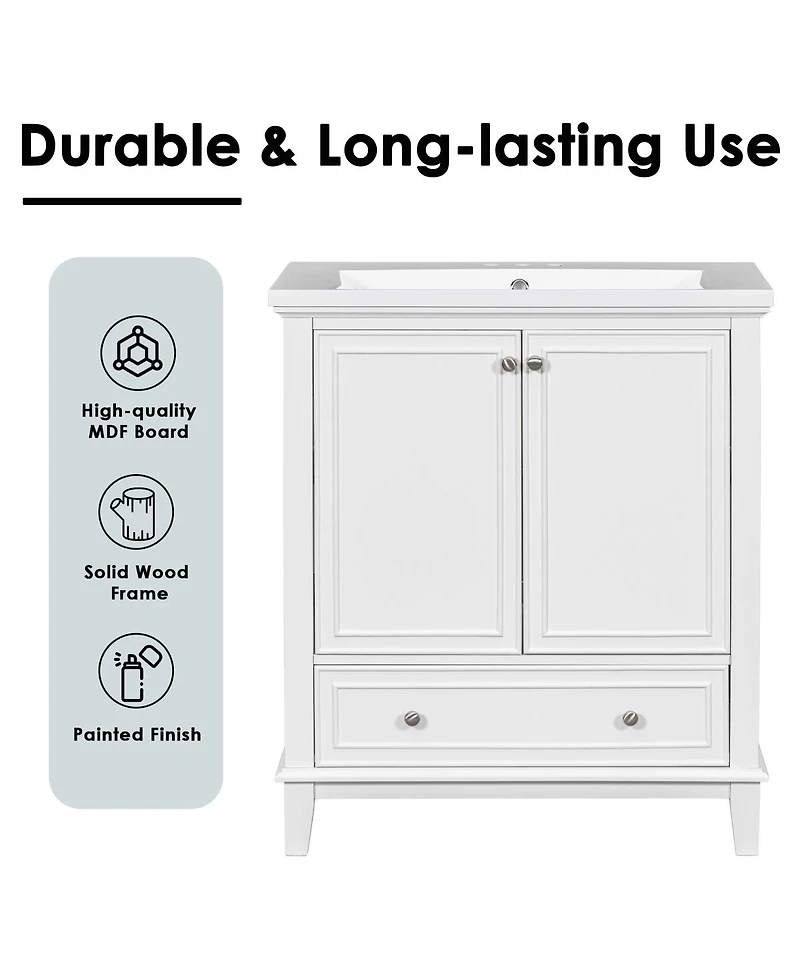 Sillysis Bathroom Vanity with Ceramic Sink, Adjustable Shelf, Multi-Functional Storage, Solid Wood & Mdf