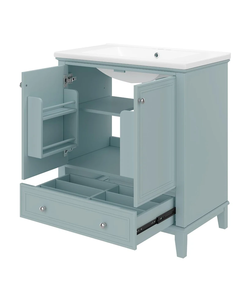 Sillysis Bathroom Vanity with Ceramic Sink, Adjustable Shelf, Multi-Functional Storage, Solid Wood & Mdf