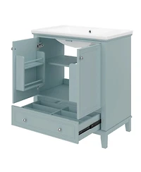 Sillysis Bathroom Vanity with Ceramic Sink, Adjustable Shelf, Multi-Functional Storage, Solid Wood & Mdf