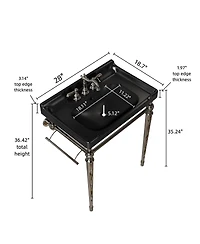 Sillysis Bathroom Console Sink with Ceramic Vanity, Wall Mounted Basin & Stainless Steel Legs, Towel Bar Included