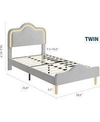gaomon Upholstered Princess Platform Bed Frame with Rgb Led Lights, Adjustable Velvet Headboard, Wooden Slat Support