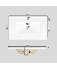 Sillysis 27.8" Rectangular Ceramic Bathroom Sink, Modern Vessel Basin with Overflow for Vanity Cabinet