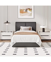 gaomon Upholstered Platform Bed Frame with 2 Storage Drawers, Faux Leather Low Profile Base with Wood Slat Support