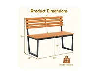 Slickblue Acacia Wood Outdoor Bench Loveseat with Backrest and Metal Frame