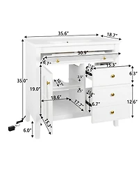 Sillysis Bathroom Vanity with Sink, Medieval Glass Doors, Motion Sensor Lighting, Flip Drawer & Adjustable Storage for Modern Homes
