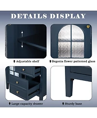 Sillysis Bathroom Vanity with Sink, Medieval Glass Doors, Motion Sensor Lighting, Flip Drawer & Adjustable Storage for Modern Homes