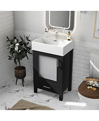 Sillysis Bathroom Vanity with Ceramic Sink, Glass Door, Drawer & Soft Close for Small Bathrooms