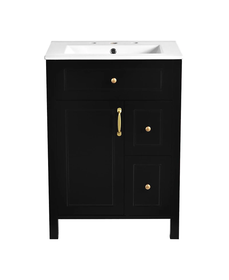 Sillysis Bathroom Vanity with Ceramic Sink, Soft Close Door & Drawers, Double Storage Racks for Small