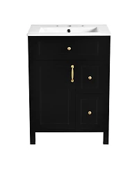 Sillysis Bathroom Vanity with Ceramic Sink, Soft Close Door & Drawers, Double Storage Racks for Small