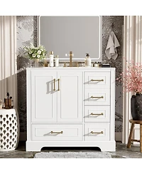 Sillysis Traditional Bathroom Vanity with Ceramic Sink, Soft Close Doors & 4 Drawers, Ample Storage Cabinet for Main Bathrooms
