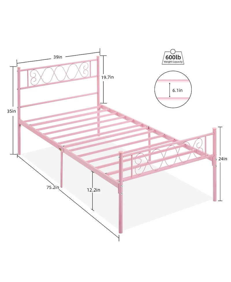 gaomon Twin Size Bed Frame Metal Platform with Headboard Footboard Strong Slats Under Storage No Box Spring Easy