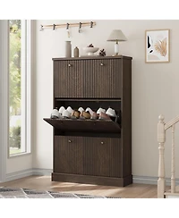 gaomon Shoe Cabinet with 3 Flip Drawers Modern Fluted Cabinet with Adjustable Shelves Freestanding Wooden Shoe Organizer for Entryway Hallway