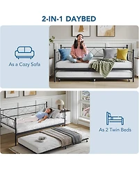 gaomon Daybed with Trundle, Metal Twin and Trundle Set, Day Bed Sofa Frame Steel Slat Support, Multifunctional