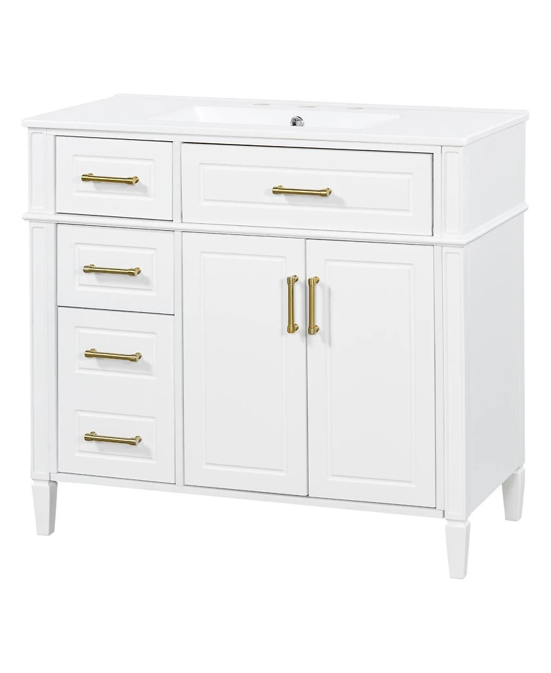 Sillysis Bathroom Vanity with Sink, Modern Cabinet 4 Soft-Close Drawers & Adjustable Shelf, Ample Storage