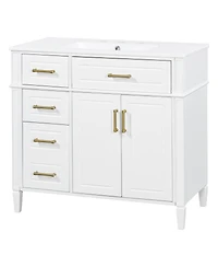 Sillysis Bathroom Vanity with Sink, Modern Cabinet 4 Soft-Close Drawers & Adjustable Shelf, Ample Storage