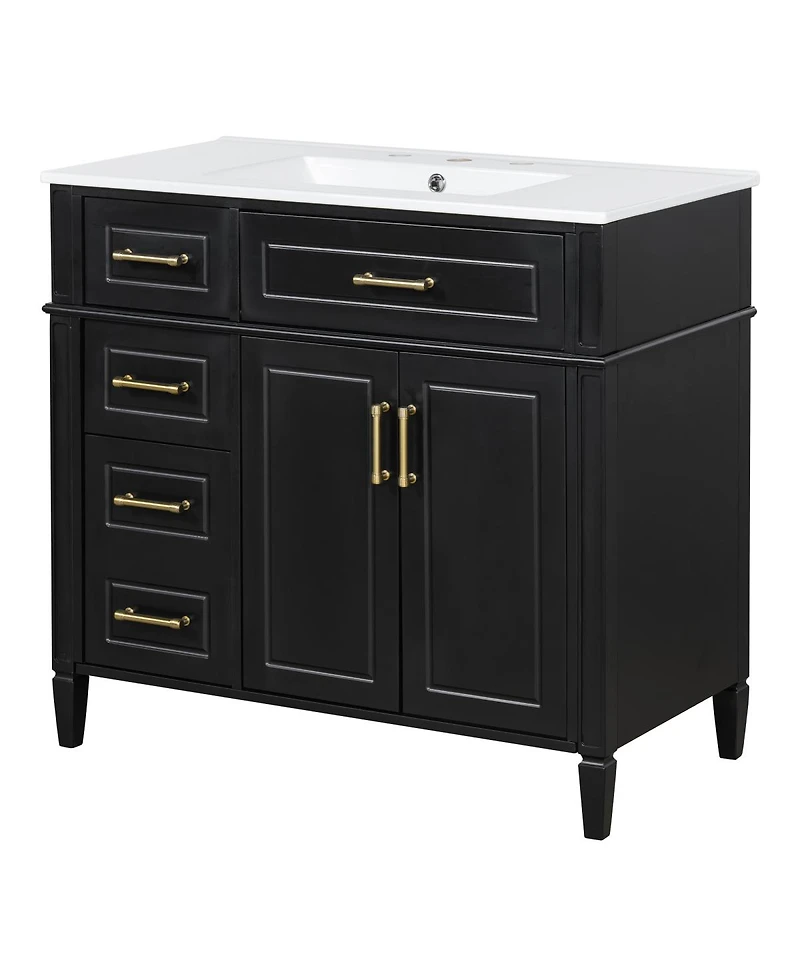 Sillysis Bathroom Vanity with Sink, Modern Cabinet 4 Soft-Close Drawers & Adjustable Shelf, Ample Storage