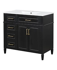Sillysis Bathroom Vanity with Sink, Modern Cabinet 4 Soft-Close Drawers & Adjustable Shelf, Ample Storage