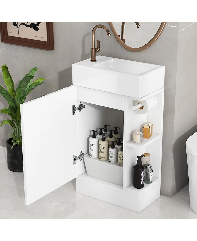 Sillysis Bathroom Vanity with Sink, Mdf Storage Cabinet, Two-Tier Shelf & Left or Right Orientation for Small Bathrooms