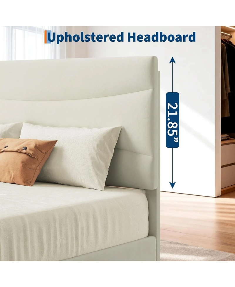 gaomon King Size Bed Frame , Upholstered Platform Bed Frame King Size with Sturdy Wood Slats Support, No Box Spring Needed, Easy Assembly
