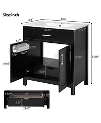 Sillysis 30" Bathroom Vanity with Ceramic Sink, Soft Close Doors and Drawer, Solid Wood Mdf Storage Cabinet for Small Bathrooms