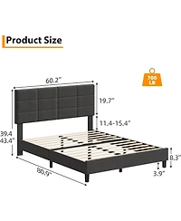 gaomonUpholstered Platform Bed Frame with 12-Panel Padded Headboard, Linen Fabric, Wood Slats Support, No Box Spring Needed, Quiet Structure