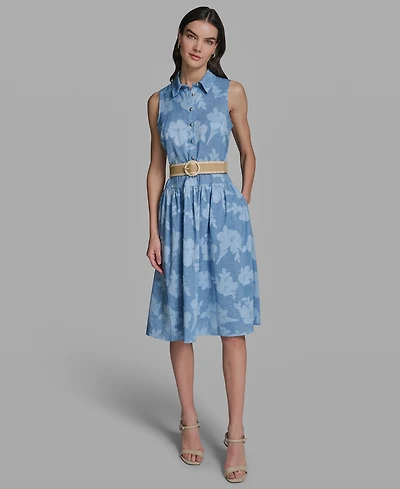 Karl Lagerfeld Paris Petite Collared Neck Burnout Midi Dress