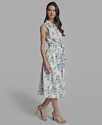 Karl Lagerfeld Paris Petite Collared Neck Midi Dress