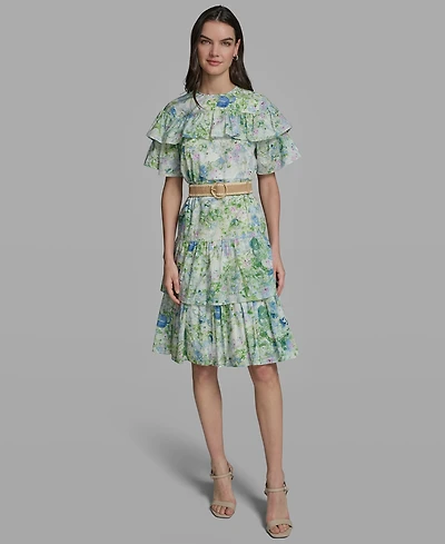 Karl Lagerfeld Paris Petite Crew Neck Tiered Midi Dress