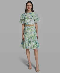 Karl Lagerfeld Paris Petite Crew Neck Tiered Midi Dress