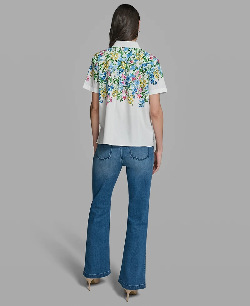 Karl Lagerfeld Paris Petite Printed Short-Sleeve Shirt