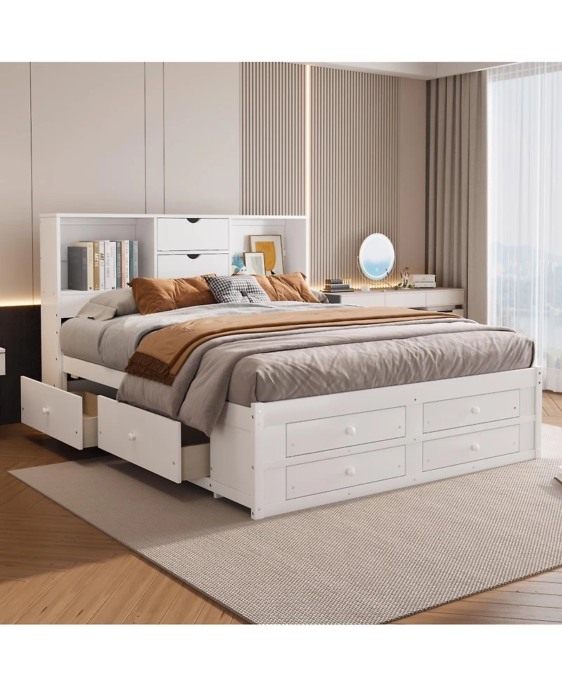 Streamdale Furniture Platform Bed with Storage Headboard and 8 Drawers