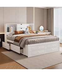 Streamdale Furniture Platform Bed with Storage Headboard and 8 Drawers