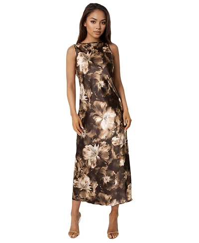 Bebe Women's Satin Sleeveless A-Line Maxi Dress