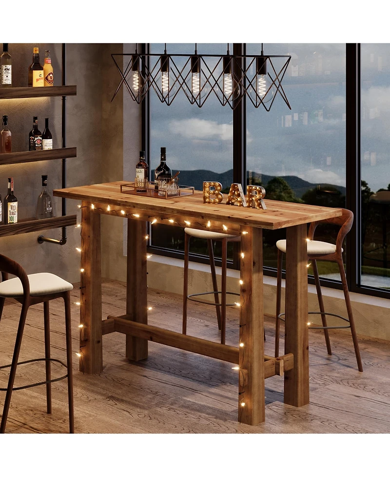 Tribesigns 63" Solid Wood Bar Table, Tall Pub Table for 4-6 People, Kitchen Counter Height Table for Dining & Home Bar