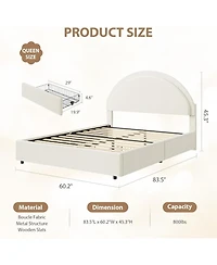 gaomon Queen Bed Frame Storage Drawers Upholstered Boucle Platform Round Headboard Heavy Duty Noise-Free No Box Spring
