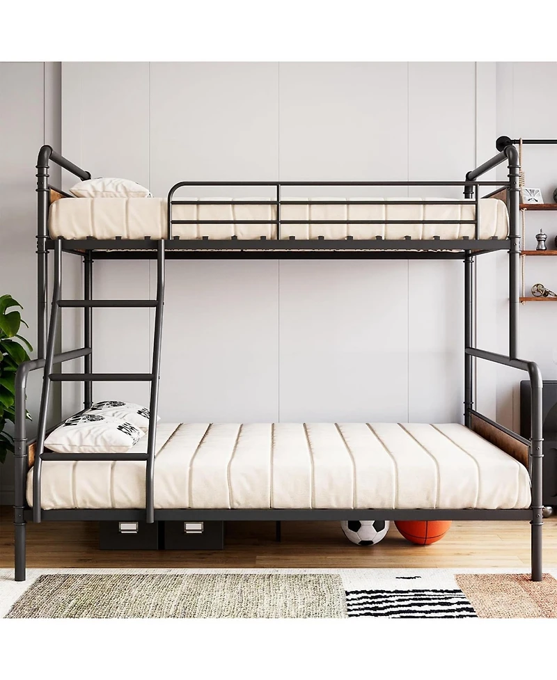 gaomon Full Metal Bunk Bed Convertible High Guardrail Ladder Underbed Storage No Box Spring Space-Saving