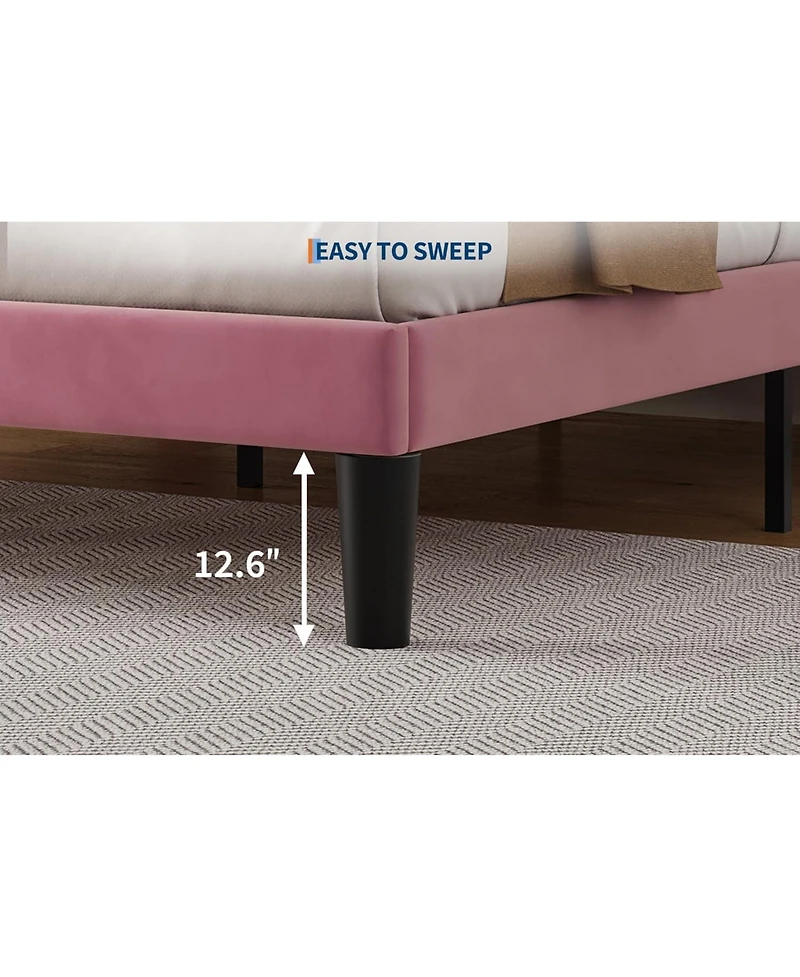 gaomon Bed Frame Upholstered Platform Button Tufted Headboard Under-Bed Storage Wooden Slats Noise Free No Box Spring