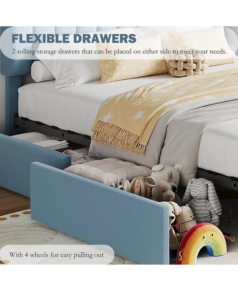 gaomon Bed Frame Storage Headboard 2 Drawers Boucle Upholstered Platform Bookcase Easy Assembly No Box Spring.