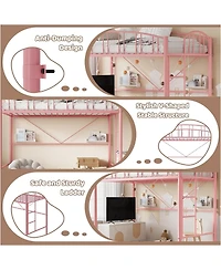 gaomon Twin Loft Bed-Heavy Duty Metal Frame-Arched Guardrail Safety Ladder-Space Saving Compact Bedroom Frame