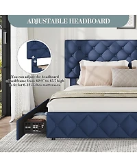 gaomon Upholstered Platform Bed Frame with Adjustable Headboard & 4 Storage Drawers - Diamond Tufted Linen - Sturdy & Noise