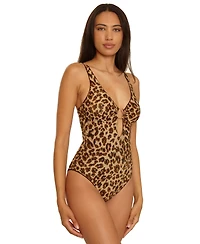 Becca Women's Safari Leopard Tatum Ring One-Piece Swimsuit
