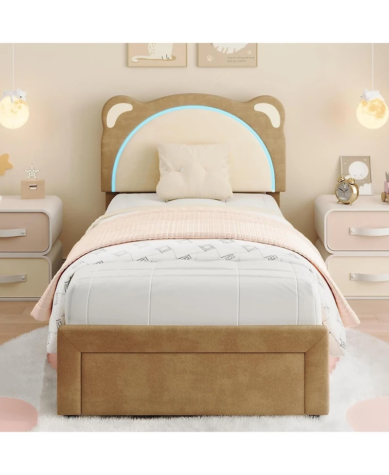 gaomon Upholstered Platform Bed Adjustable Led Headboard Storage Drawer Wooden Slats No Box Spring.