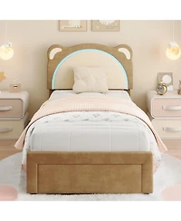 gaomon Upholstered Platform Bed Adjustable Led Headboard Storage Drawer Wooden Slats No Box Spring.