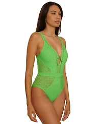 Becca Women's Color Play Crochet Plunge One-Piece Swimsuit